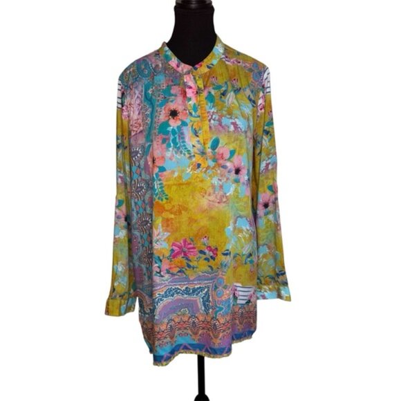 Soft Surroundings Women’s Medium Multicolour Floral Tunic Boho Cottagecore Long - Picture 1 of 9